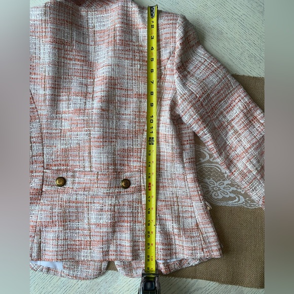 CACHE Women's Tweed Blazer Jacket Size 10” casual 3/4 sleeve Pink/orange/white - Picture 4 of 14